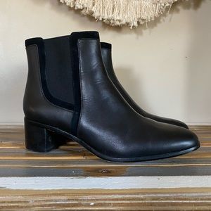 Madewell Black Leather & Velvet Genuine Leather Heeled Square Toe Chelsea Boots